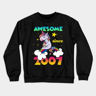 Cute Awesome Unicorn Since 2007 Rainbow Gift Crewneck Sweatshirt